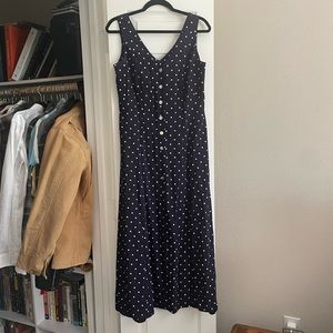 Vintage 90s Sherri Martin Blue and White Polka Dot Dress Maxi